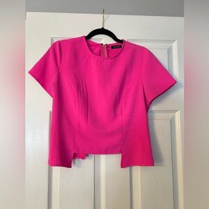 DO+BE Pink Cropped Short Sleeve Zipper Back Blouse Top